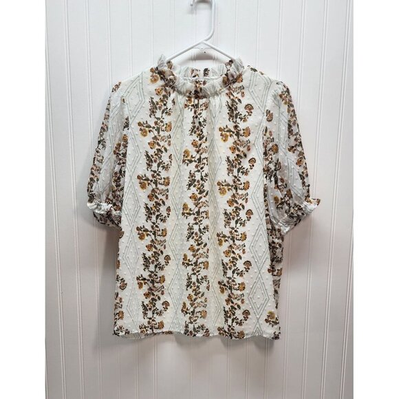 NWT Matilda Jane Floral Belcourt Blouse White Blouse With Ruffle Neckline & Puff - Picture 2 of 12